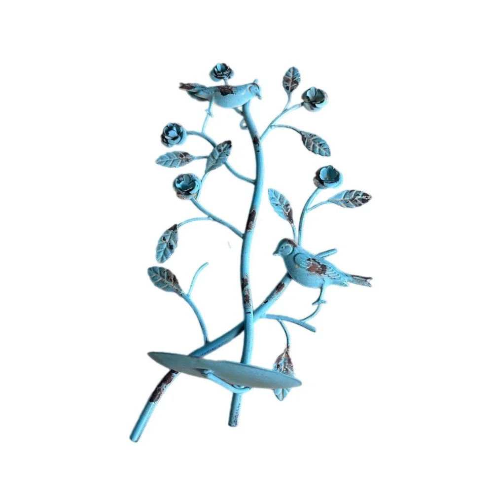 Paradise Treasure Trove Distressed Blue Metal Candle Holder Wall‎ Sconce Shabby